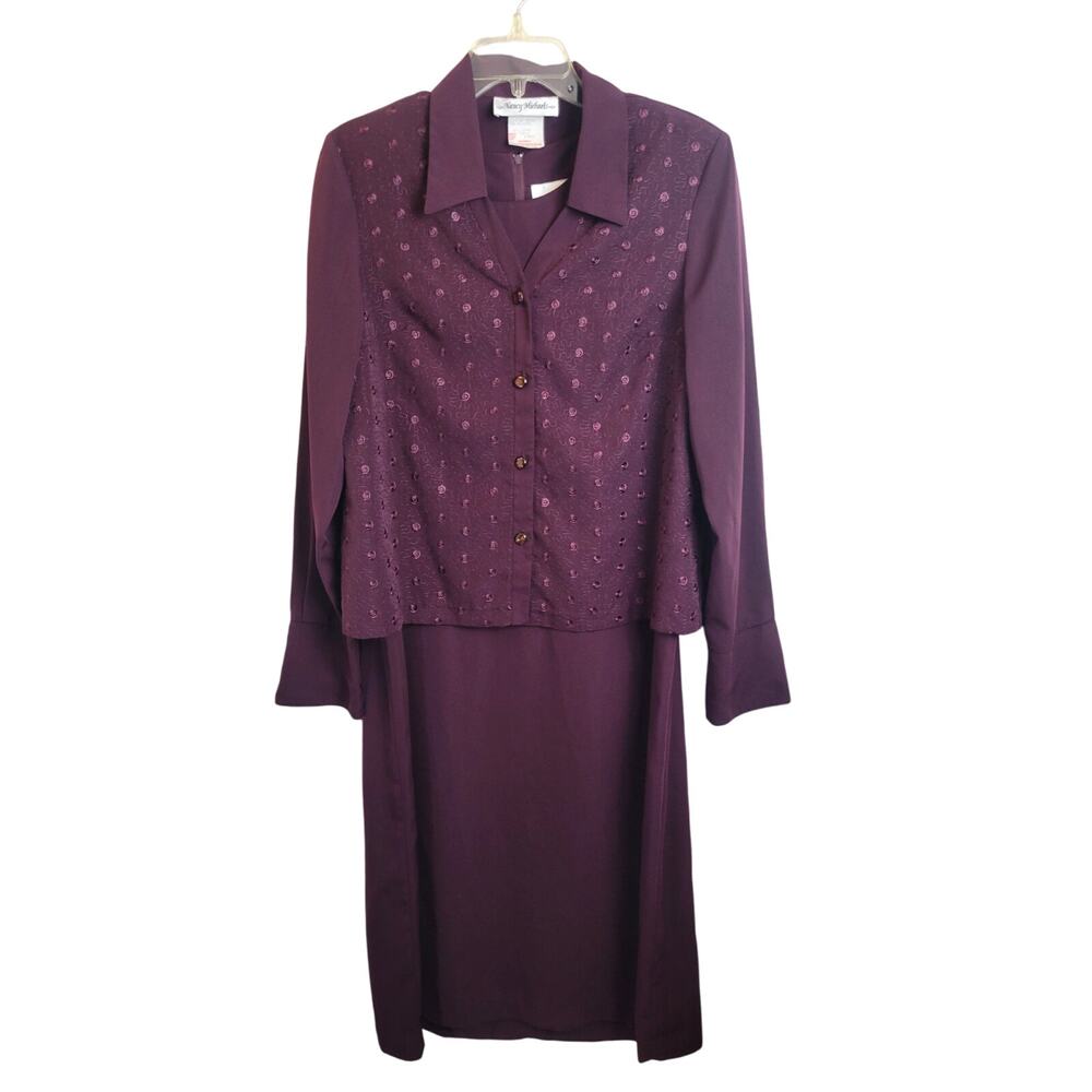 Vtg 80's‎ Nancy Michaels Long Dress & Jacket Purple Embroidered Women's 10P